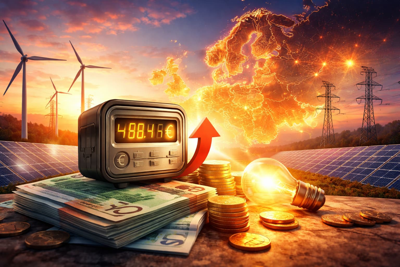Rising energy costs in Europe at sunset